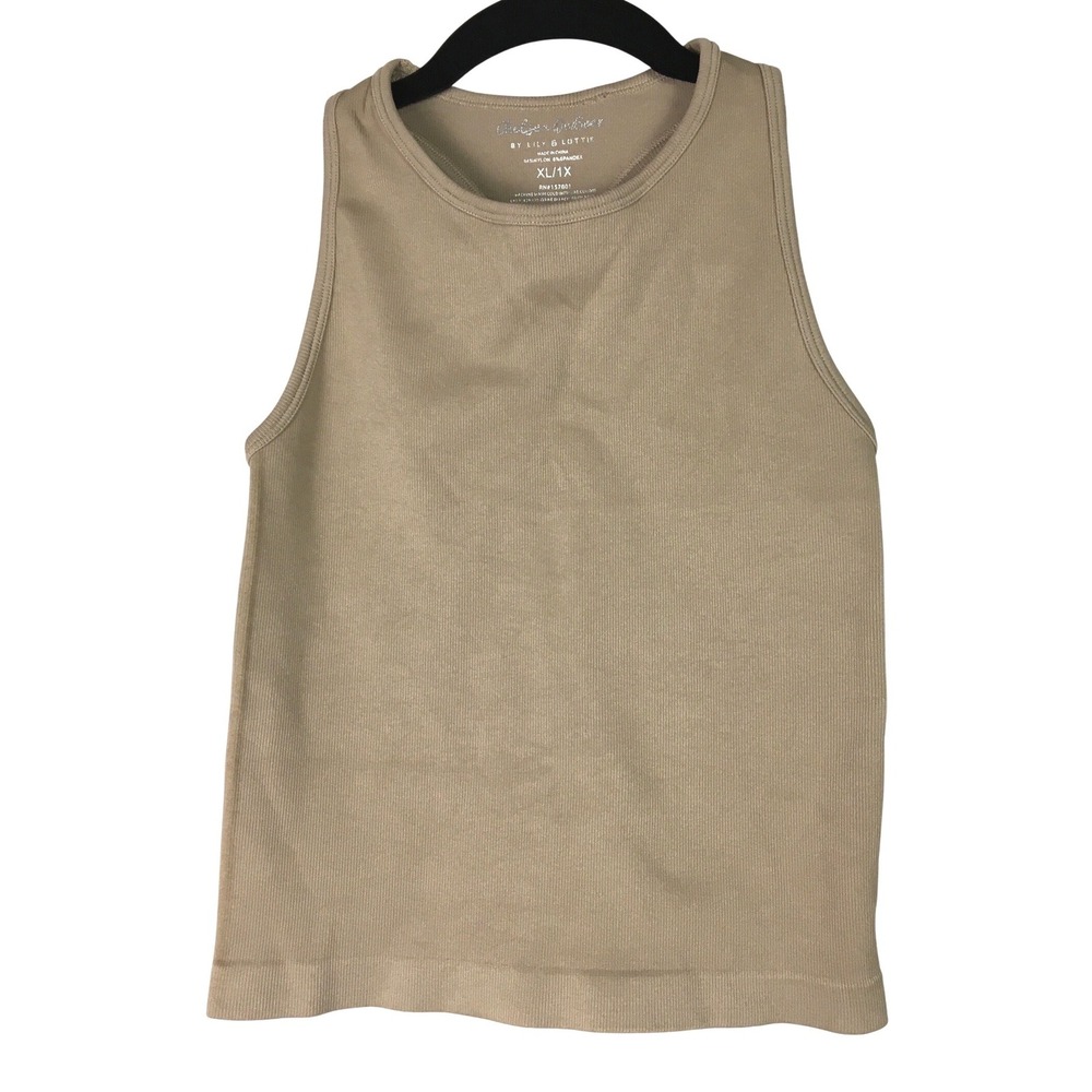 Chelsea DeBoer Lily & Lottie Bria Tan Ribbed Seamless Racerback Tank Top XL/1X